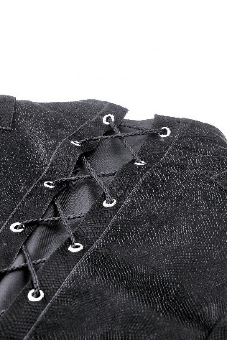Ebony Long-Sleeve Lace-Up High-Low Faux Leather Gothic Jacket