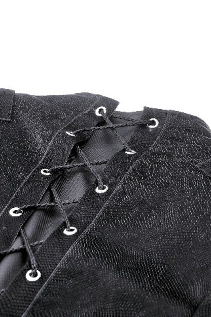 Ebony Long-Sleeve Lace-Up High-Low Faux Leather Gothic Jacket