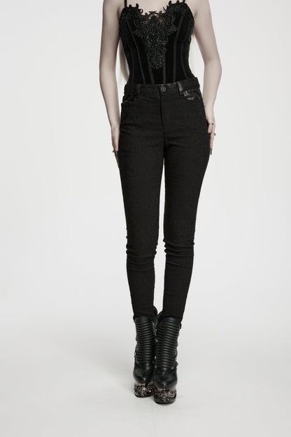 Women's Gothic Cool Cosplay Pants in Slim Fit Black Jacquard