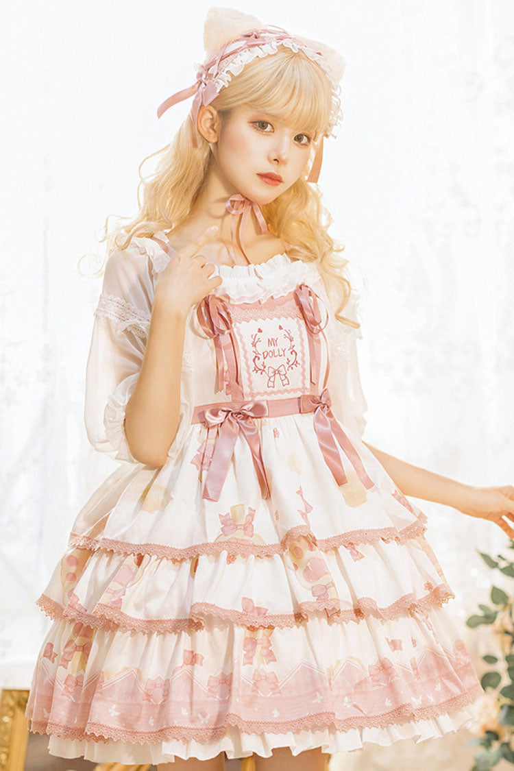 Ivory Candy Bow Print Princess Sweet Lolita Jumper Skirt