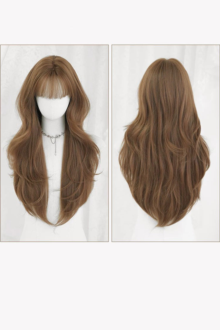 Coffee Milky Korean High-Layered Wavy Lolita Wig with Air Bangs