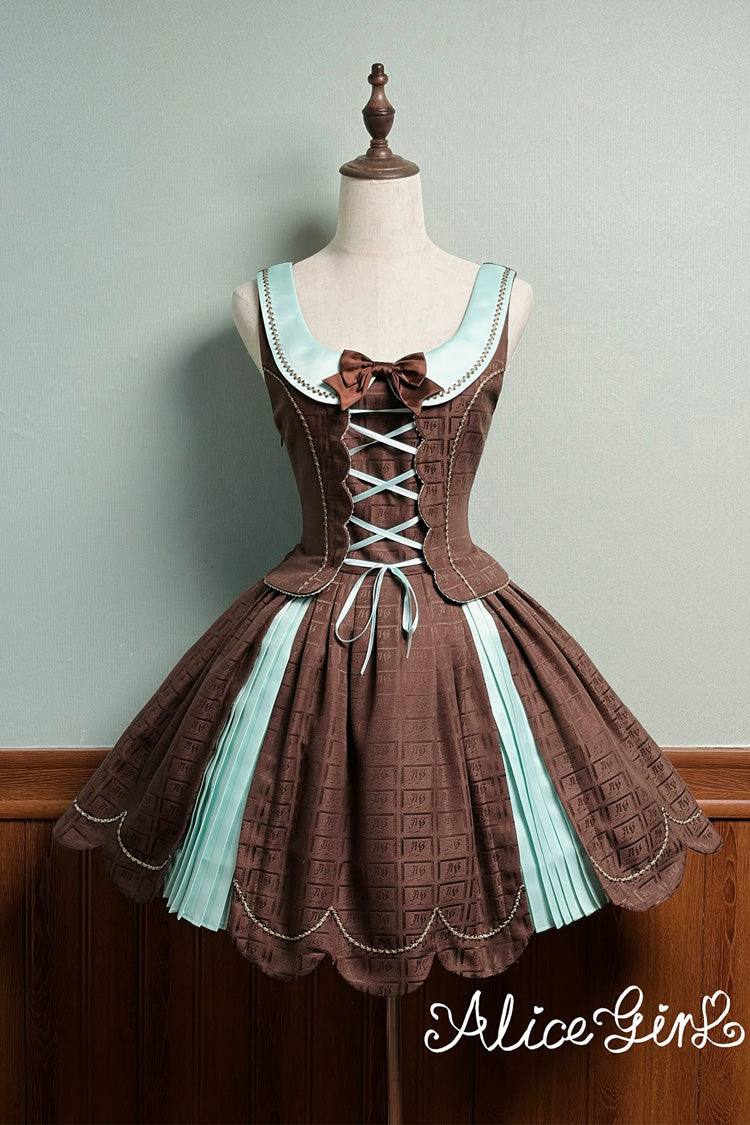 Teddy Chocolate Bar Embroidered Lace-Up Lolita JSK Dress and Skirt - Classic