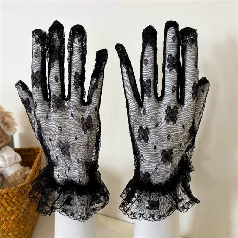 Embroidered Butterfly Lace Mesh Sweet Lolita Gloves - Dual Tones