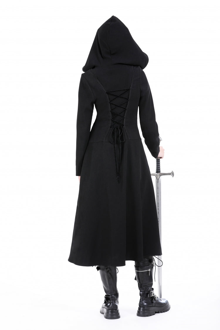 Hooded Punk Jacket with Ruffled Lace-Up Front for Women