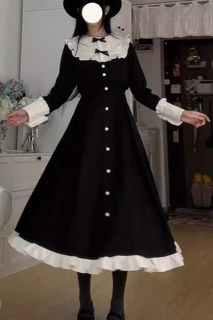 Vintage Elegant Lolita Two-Piece - Bowknot Ruffled Dress