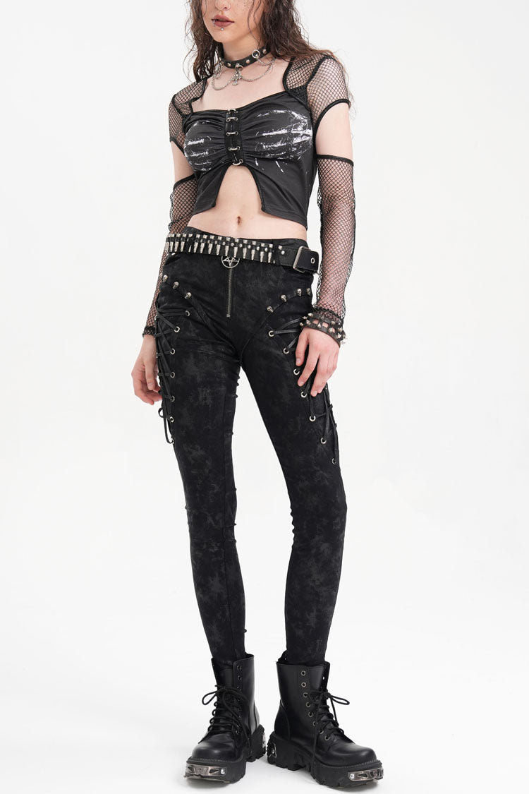 Punk Lace-Up Trousers with Skull Rivets