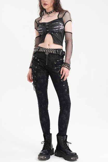Punk Lace-Up Trousers with Skull Rivets