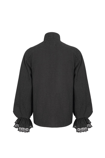 Stand-Collar Puff-Sleeve Gothic Shirt with Necktie