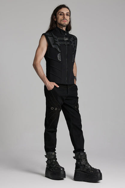 Midnight Zip Punk Vest with Buckle Accents