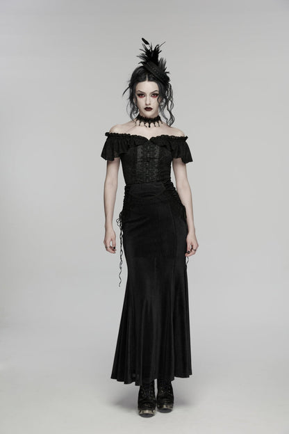 Lace-Up Slim Embroidered Elegant Long Gothic Skirt for Women