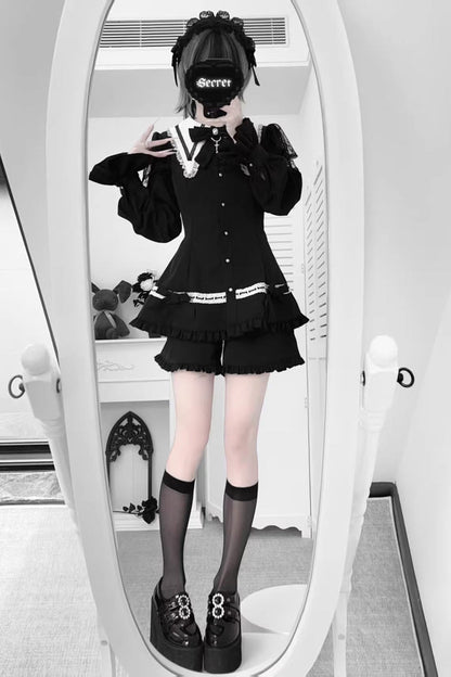 Jirai Kei Bow Dress with Shorts - Gothic Ruffled Style