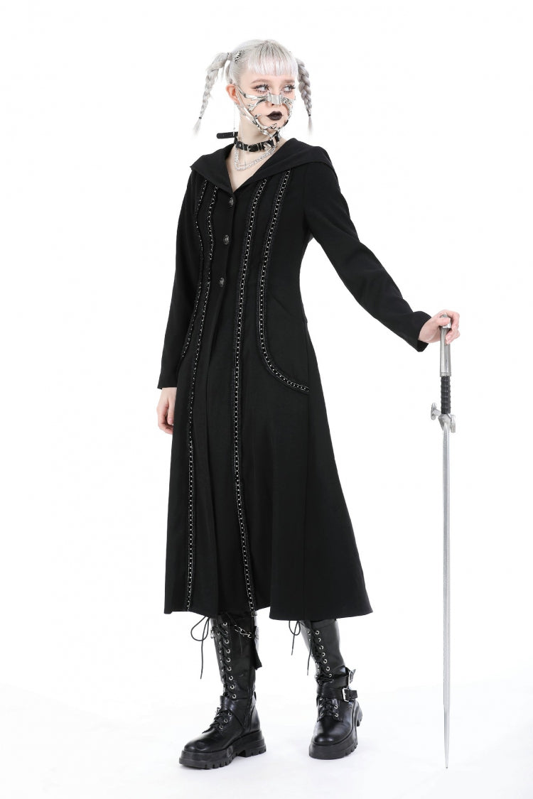 Hooded Punk Jacket with Ruffled Lace-Up Front for Women