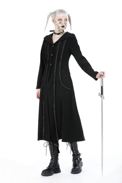 Hooded Punk Jacket with Ruffled Lace-Up Front for Women