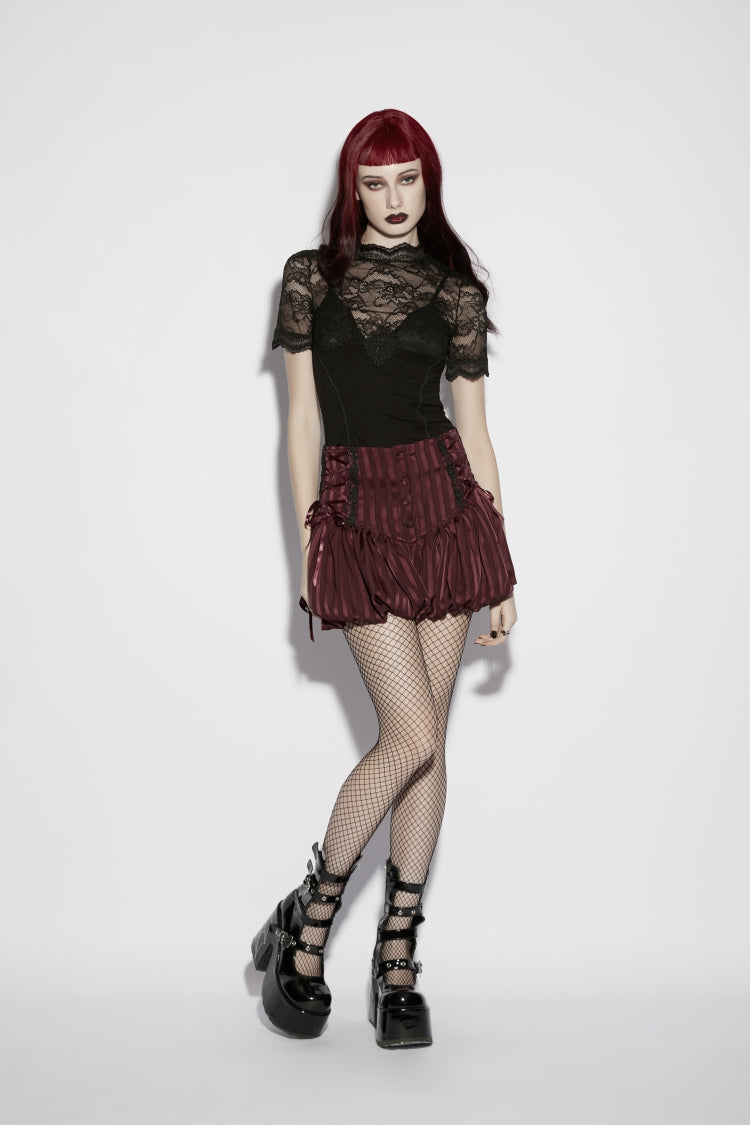 Sheer Faux Two-Piece Gothic Top with Lace for Women
