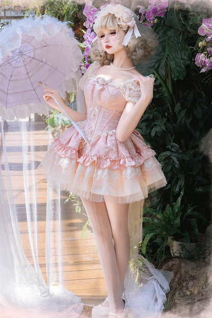 Blush Sleeveless Ruffled Lace Ballet JSK with Bow