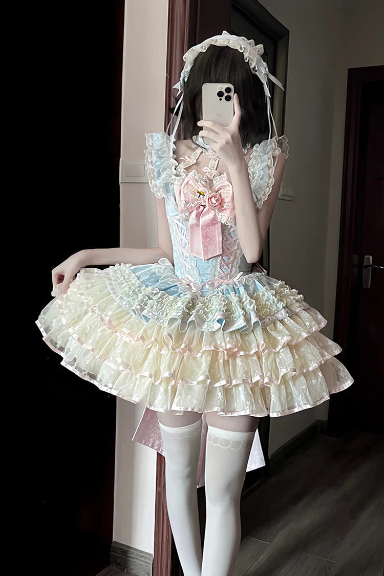 Flower Language of Eros Halter Ruffle Rose Lace-Up Ballet JSK