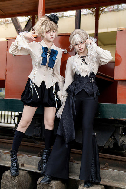 Ebony Long-Sleeve Pirate Style Gothic Shorts - Gold Hunter