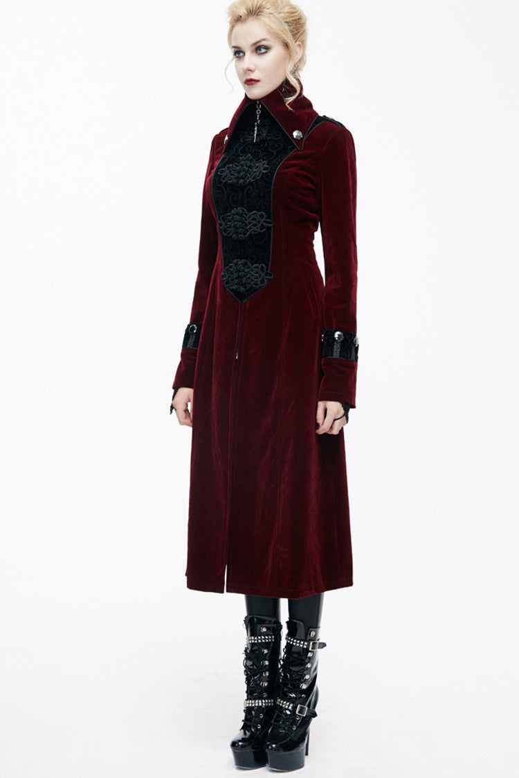 Crimson Retro High-Neck Gothic Jacket with Stand Collar