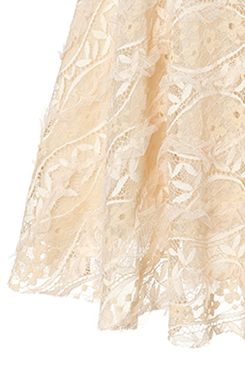 Elegant Sweet Lolita JSK Dress with Lace Embroidery & High Waisted Fit, Cream