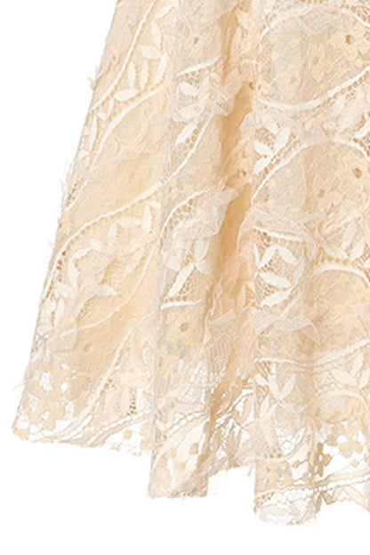Elegant Sweet Lolita JSK Dress with Lace Embroidery & High Waisted Fit, Cream