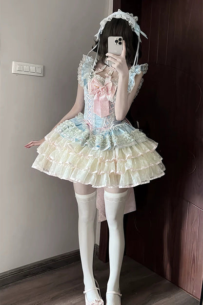 Flower Language of Eros Halter Ruffle Rose Lace-Up Ballet JSK