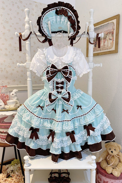 Mint Chocolate Fondant Cake Sleeveless Ruffled Bow Lace Lolita JSK