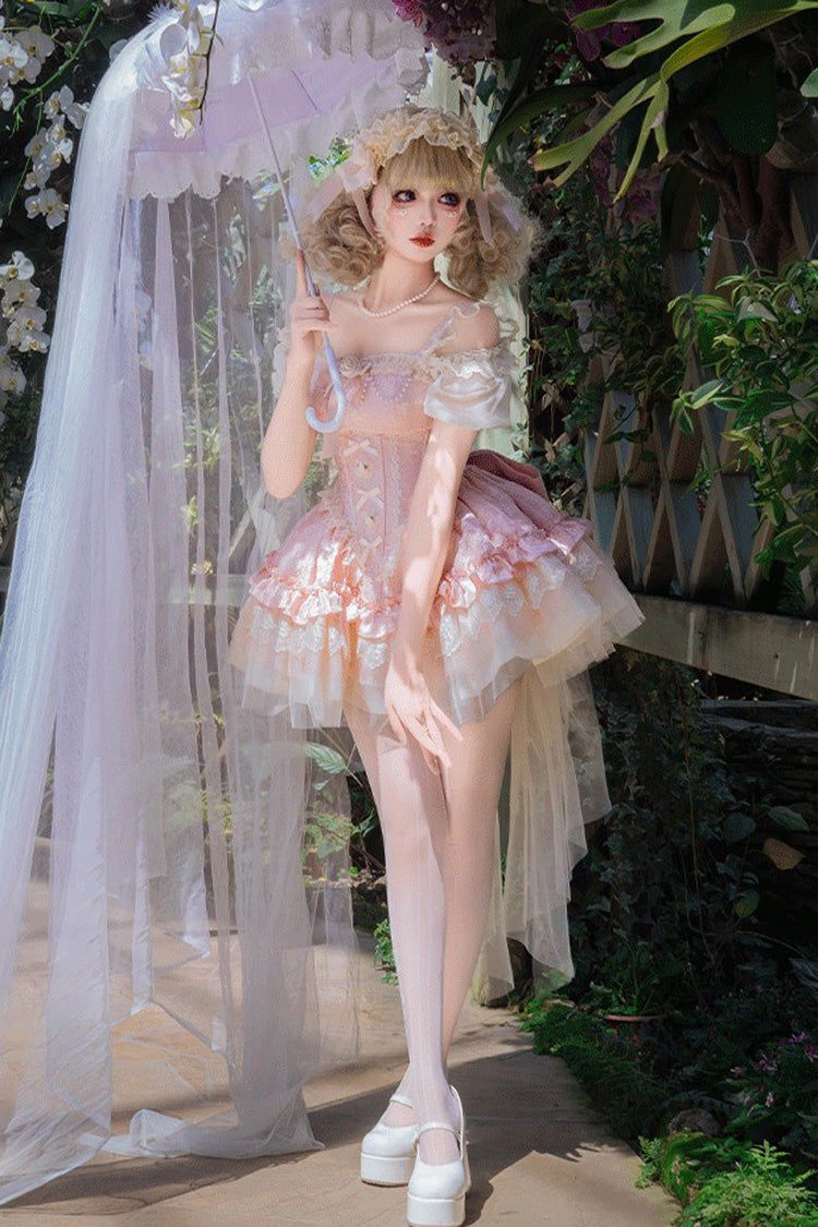 Blush Sleeveless Ruffled Lace Ballet JSK with Bow