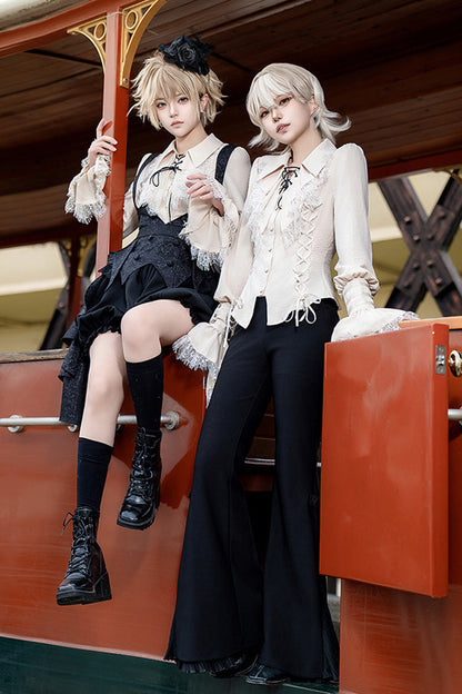 Ebony Long-Sleeve Pirate Style Gothic Shorts - Gold Hunter