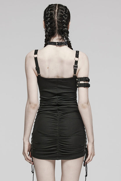 Steampunk Lace-Up Sleeveless Dress in Black