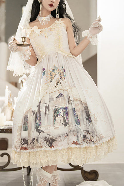 Gorgeous Vintage Hymn Print Sweet Lolita JSK Dress with High Waist, Cream