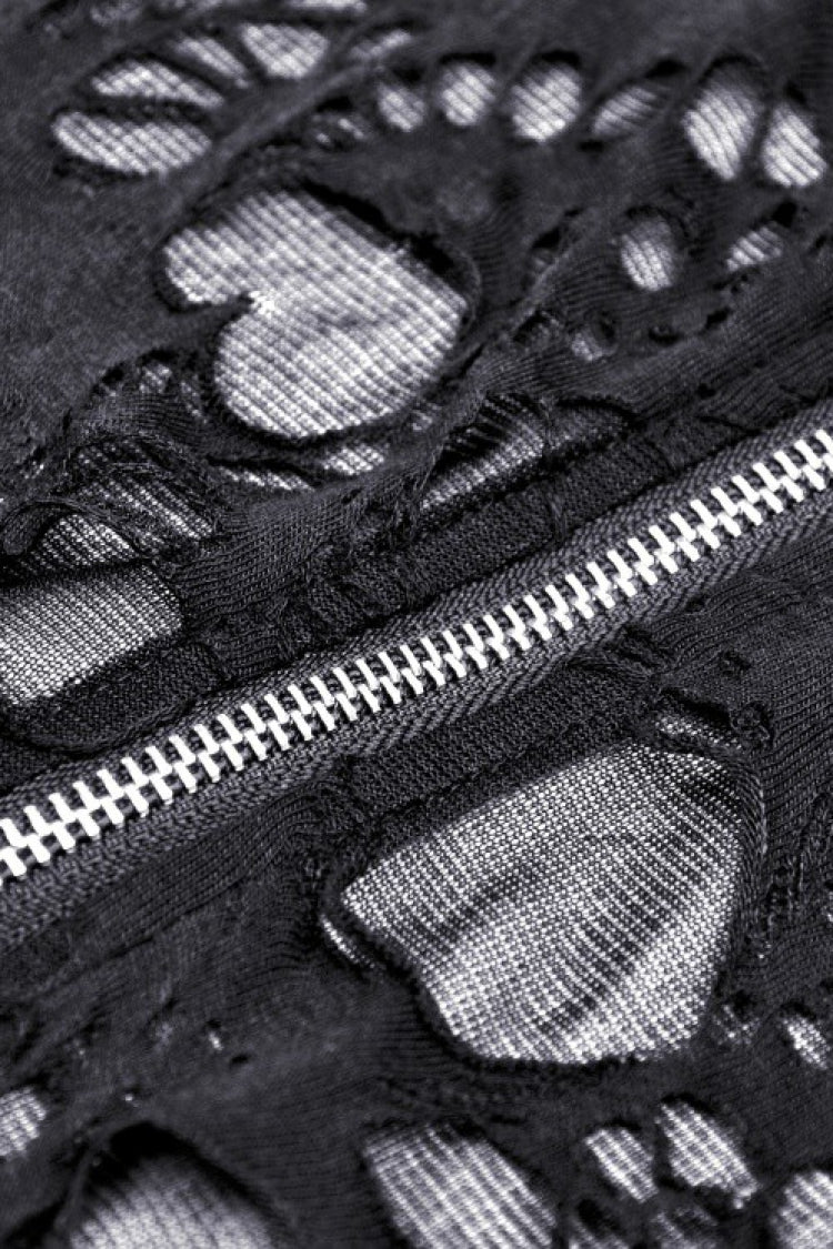 Ebony Long-Sleeve Ripped Zip Punk Long Hooded Coat