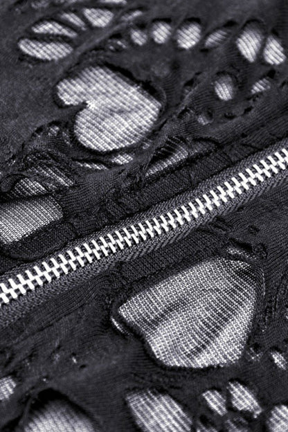Ebony Long-Sleeve Ripped Zip Punk Long Hooded Coat