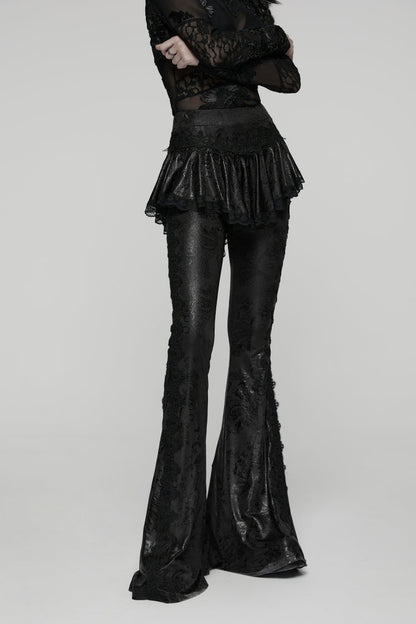 Slim Faux Two-Piece Flared Pants with Lace Accents