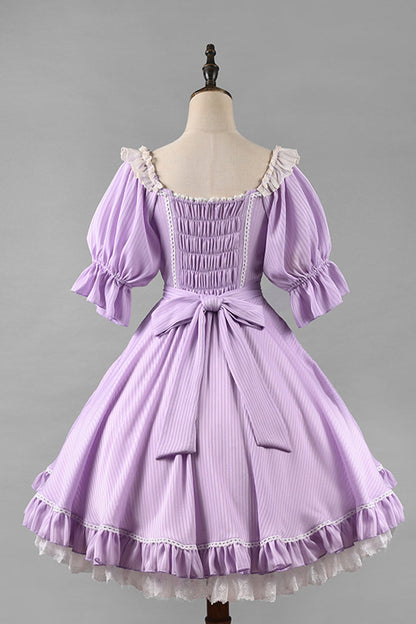 Midsummer Galaxy Solid Short Sleeve Ruffled Bow Lolita OP Dress