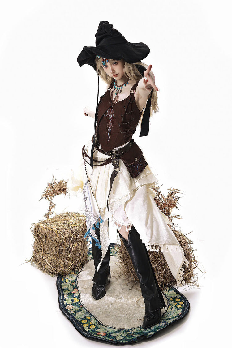 Dune Shadow Seeker Irregular Vintage Lolita Skirt Set - Embroidered Ruffled
