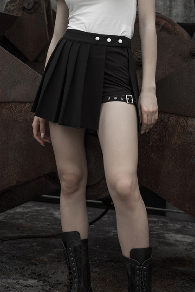Women's Punk Skirt with Side Metal Buckle and Faux Two-Piece Styling