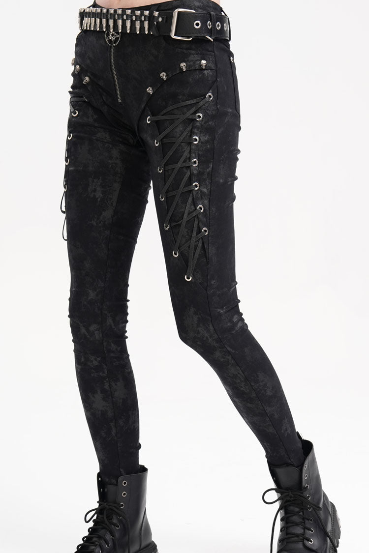 Punk Lace-Up Trousers with Skull Rivets