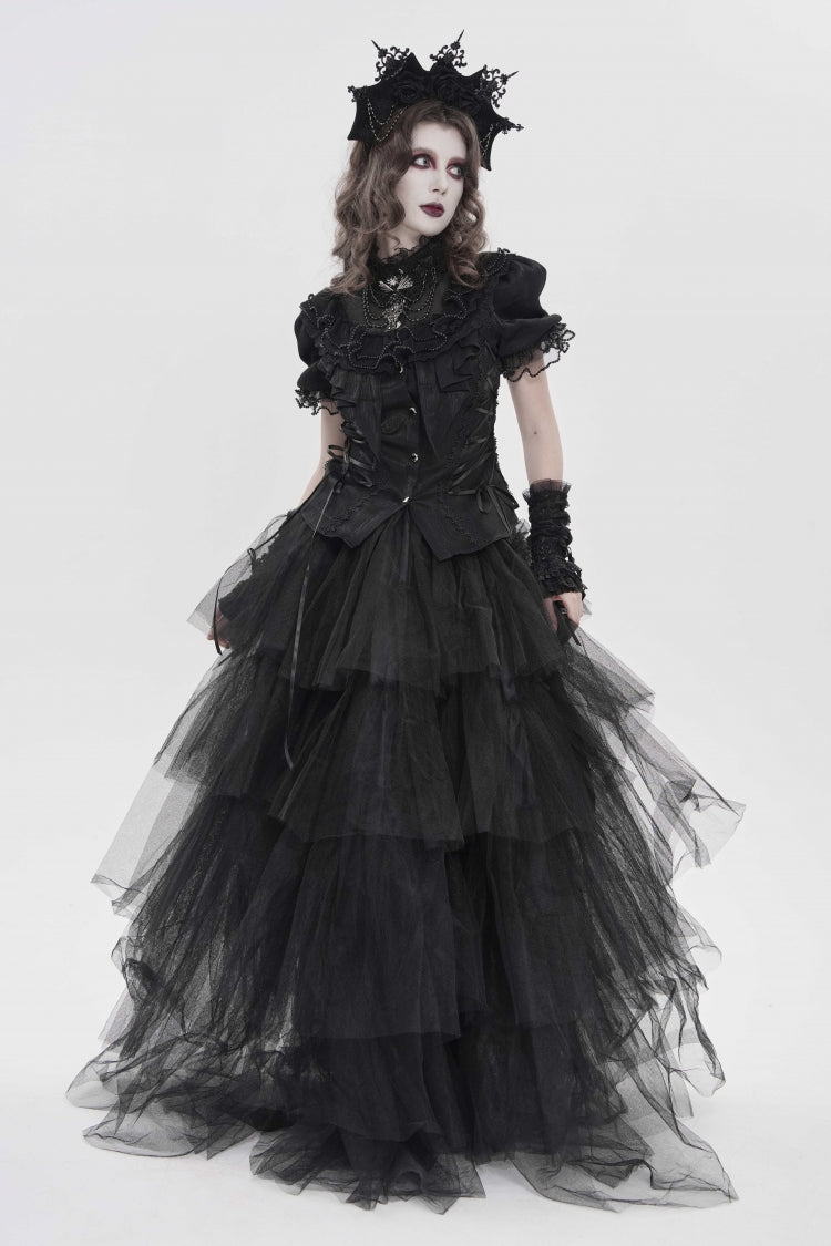 Lace-Up Pleated Gothic Palace Blouse for Women