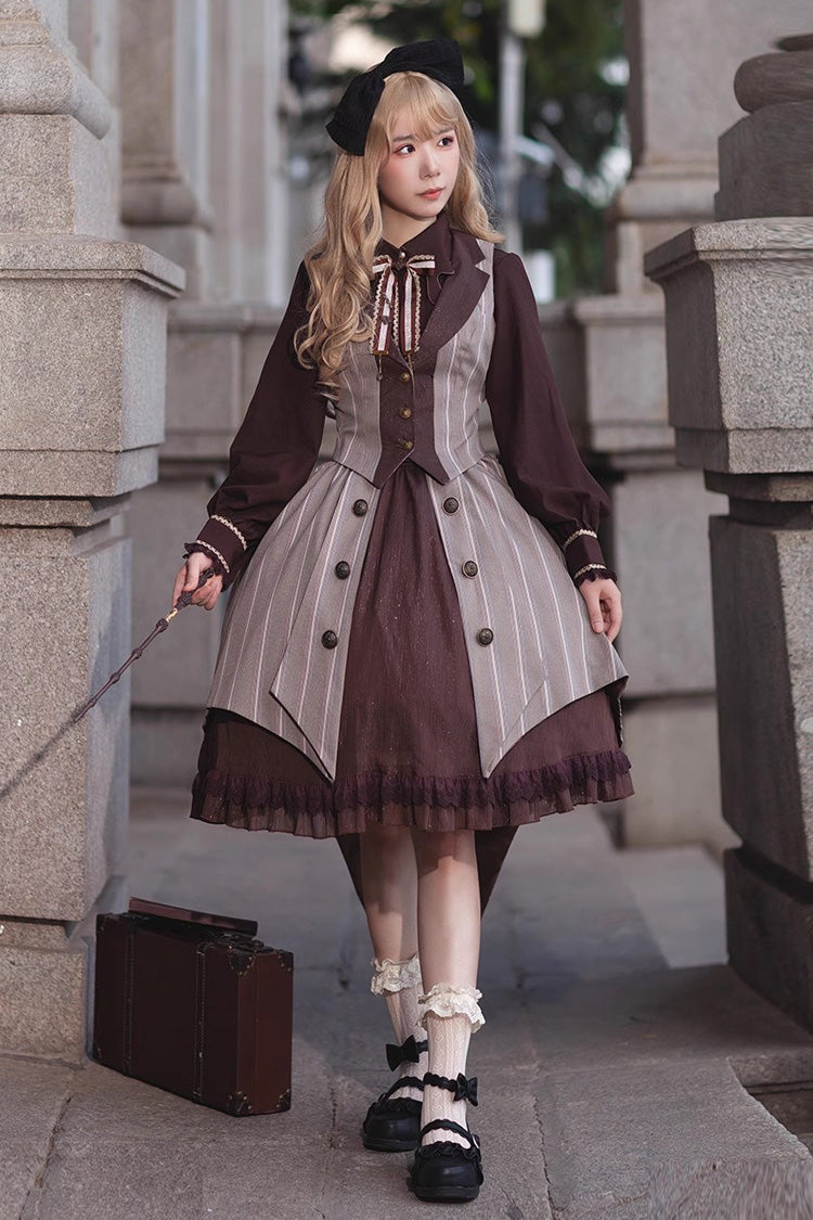 Witch's Notes Ruffle Cardigan Classic Lolita Skirt - Brown Grey