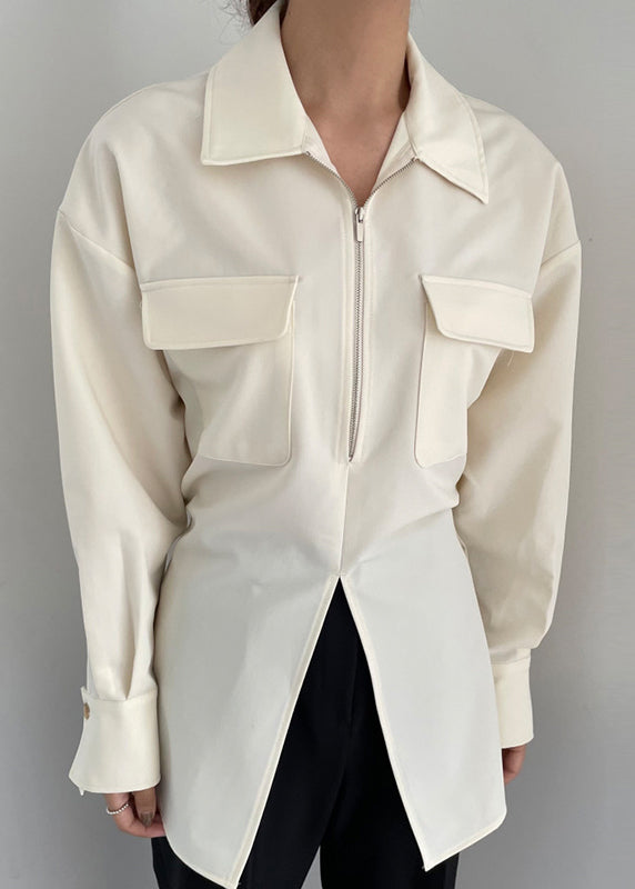 Modern Blouses Spring White Up Side Zip Open