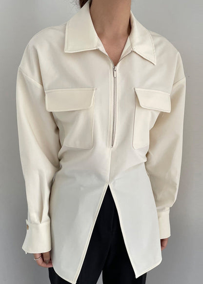 Modern Blouses Spring White Up Side Zip Open
