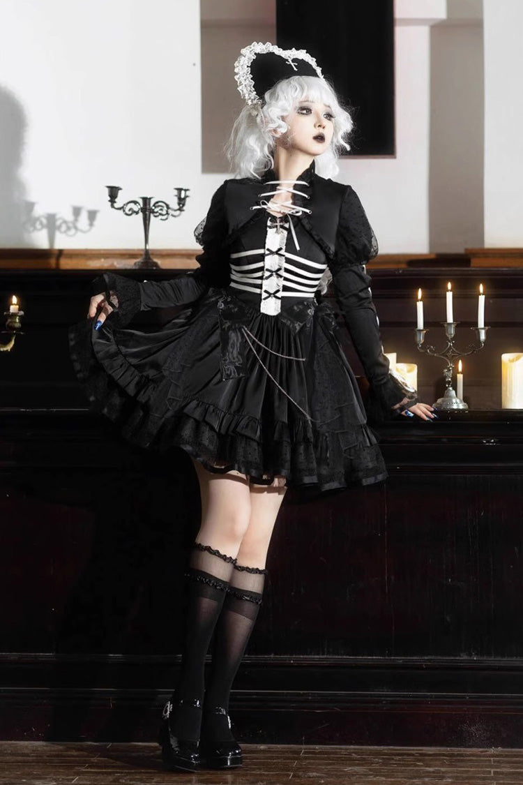 Prisoner-Inspired Ruffle Bow Gothic Princess JSK Dress