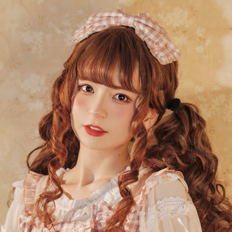 Plaid Print Bowknot Lolita KC Headdress - Brown Pink