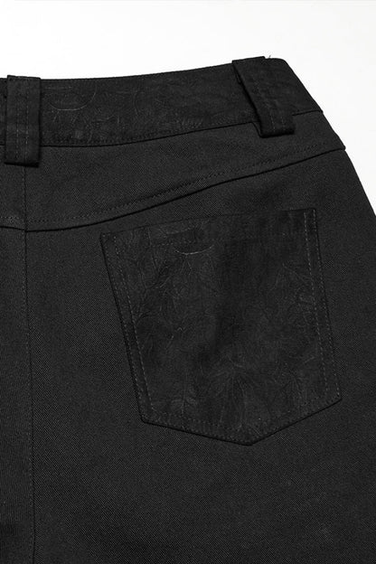 Men's Punk Straight Pants with Eyelet and Ripped Detailing