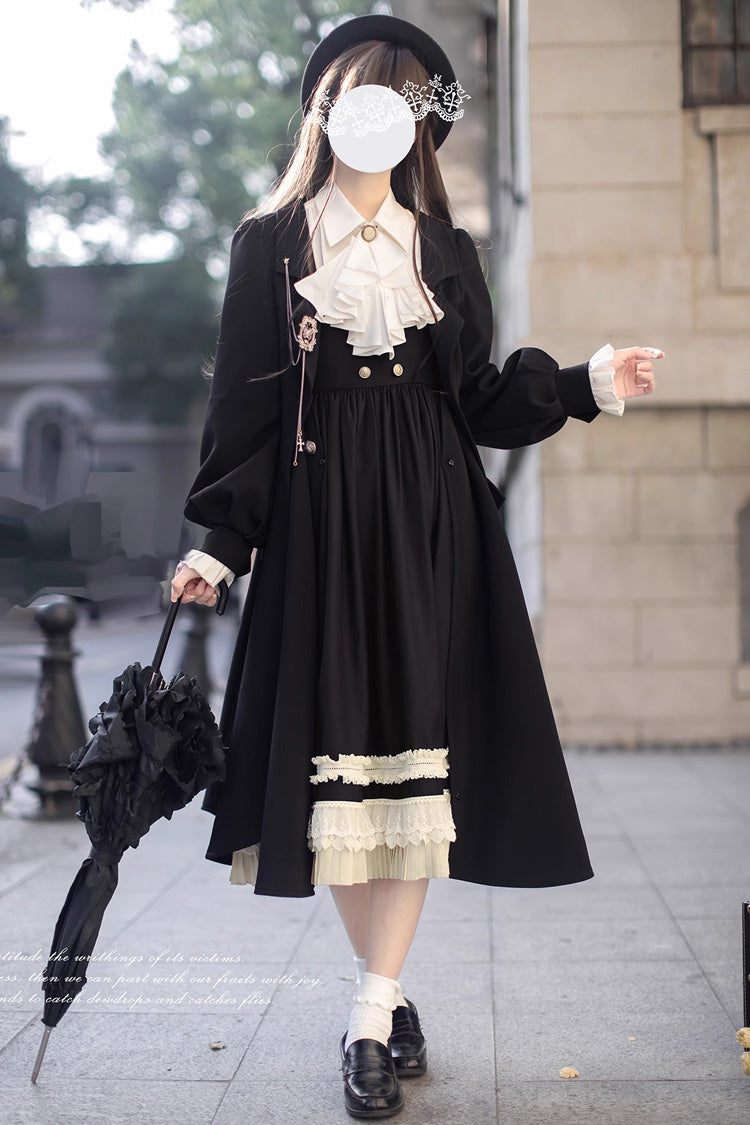 Ebony Ruffle Bow Lace Elegant Jumper Dress - Hathaway