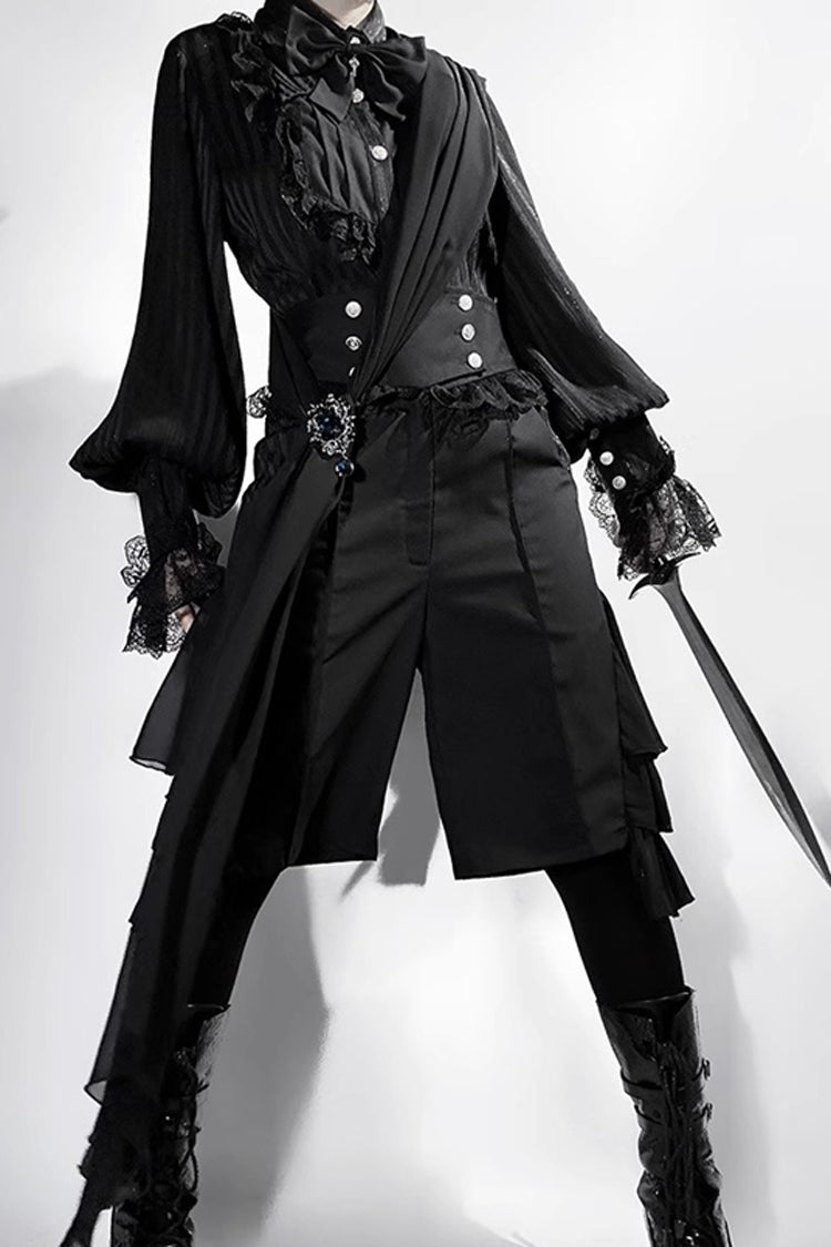 Medieval Ouji Lolita Blouse and Knee-Length Shorts Set in Black