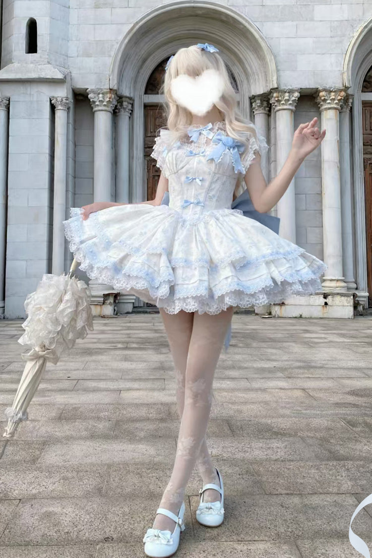 First Love Rose Print Ruffle Bow Lace Sweet Lolita JSK Set