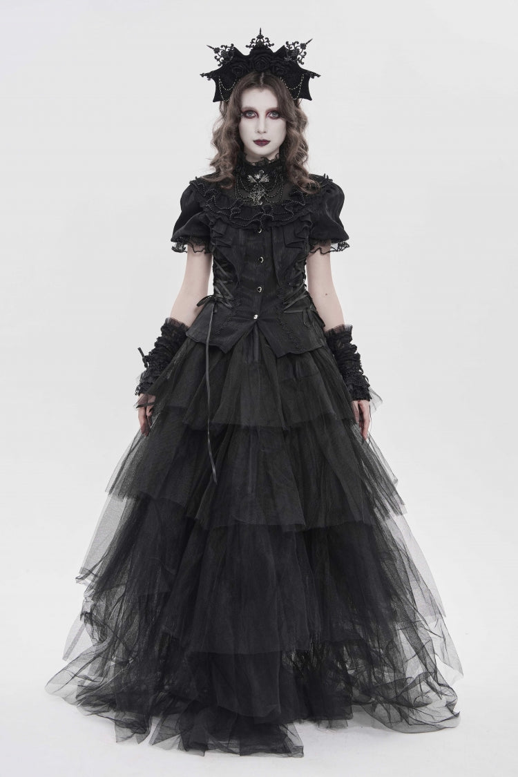Lace-Up Pleated Gothic Palace Blouse for Women