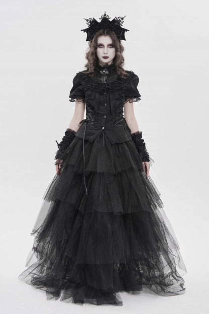 Lace-Up Pleated Gothic Palace Blouse for Women