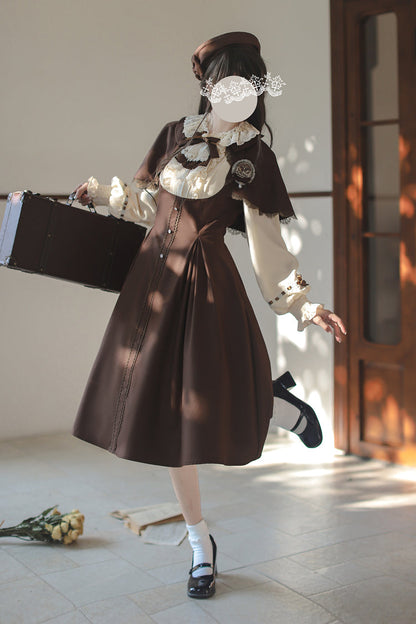 Sunset Academy Vintage College Lolita Dress with Ruffle Bowknot - Long Sleeves